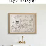Classic 100 acre wood map framed and displayed above a sink in a bathroom.