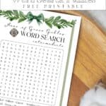 Intermediate crossword puzzle with marilla cuthbert and her brooch laying on a wooden lazy Susan.