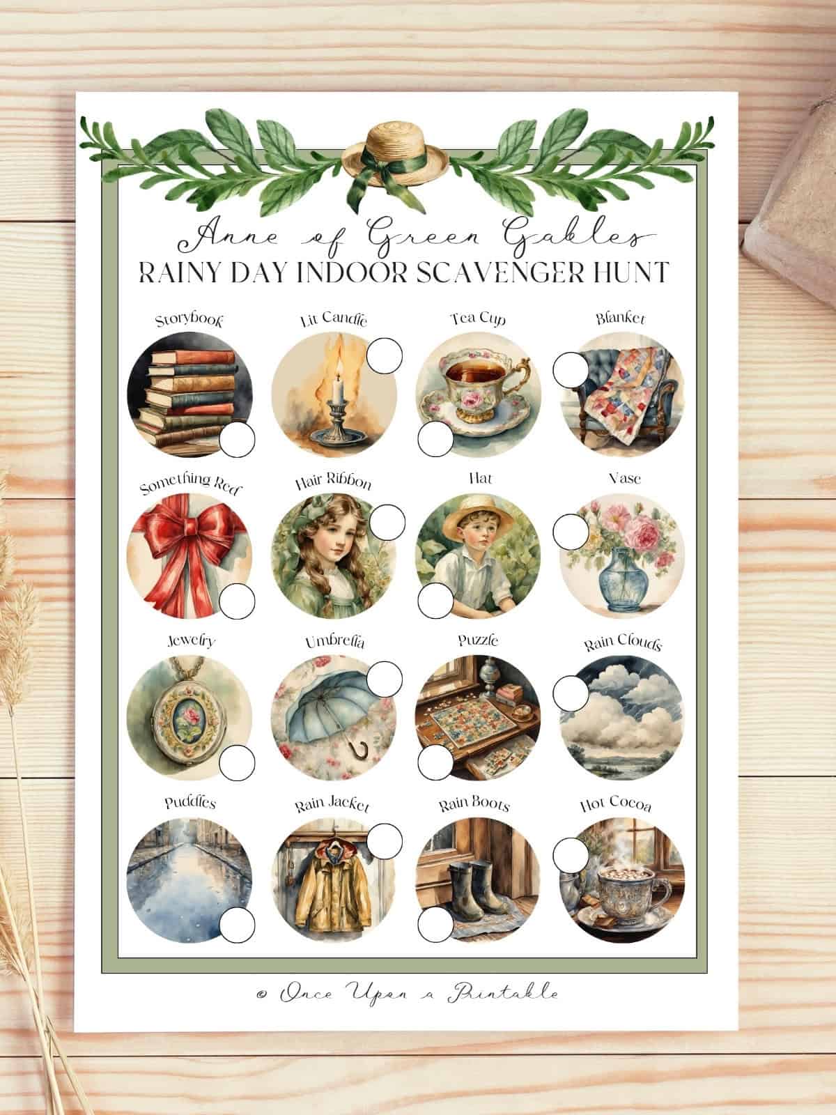 Indoor rainy day scavenger hunt inspired by anne of green gables. 