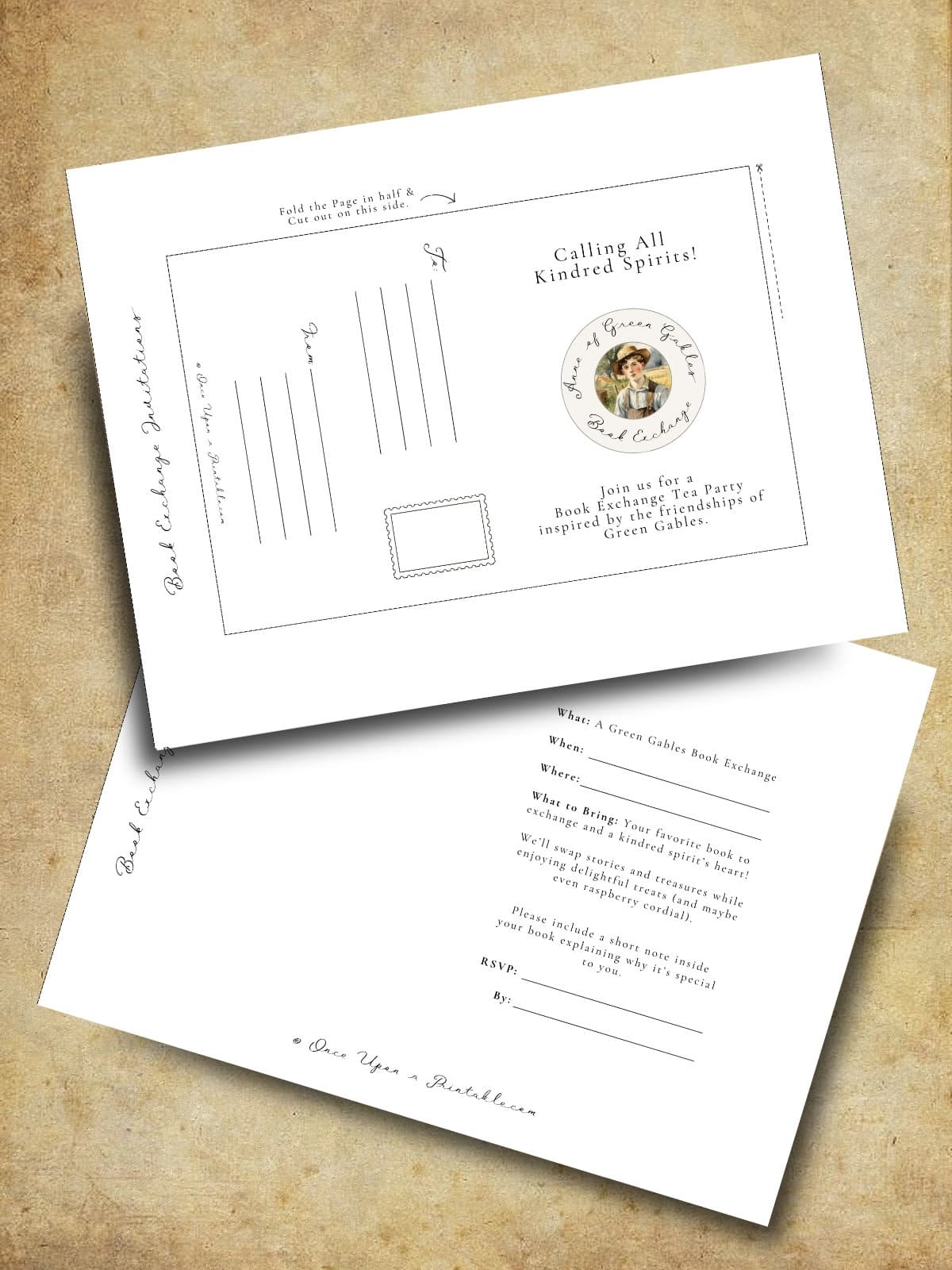 Gilbert Blythe book exchange invitations inside and out.