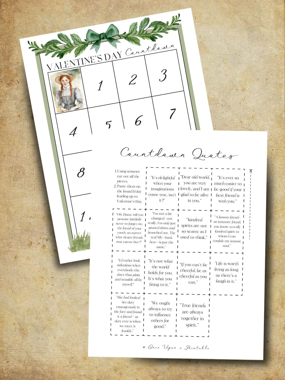 Anne of Green Gables valentine's day quote countdown page.