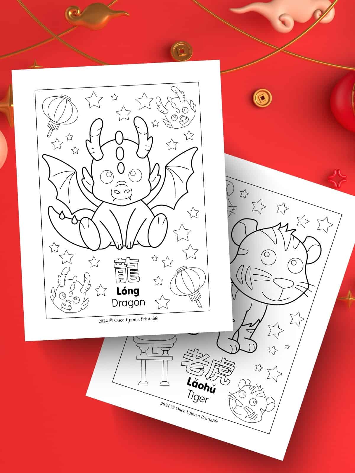Chinese new year coloring pages with the year of the dragon and year of the tiger coloring pages.