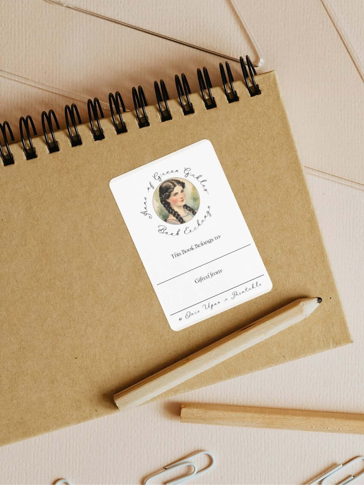 Diana Barry book exchange book label, stuck to the top of a notebook.