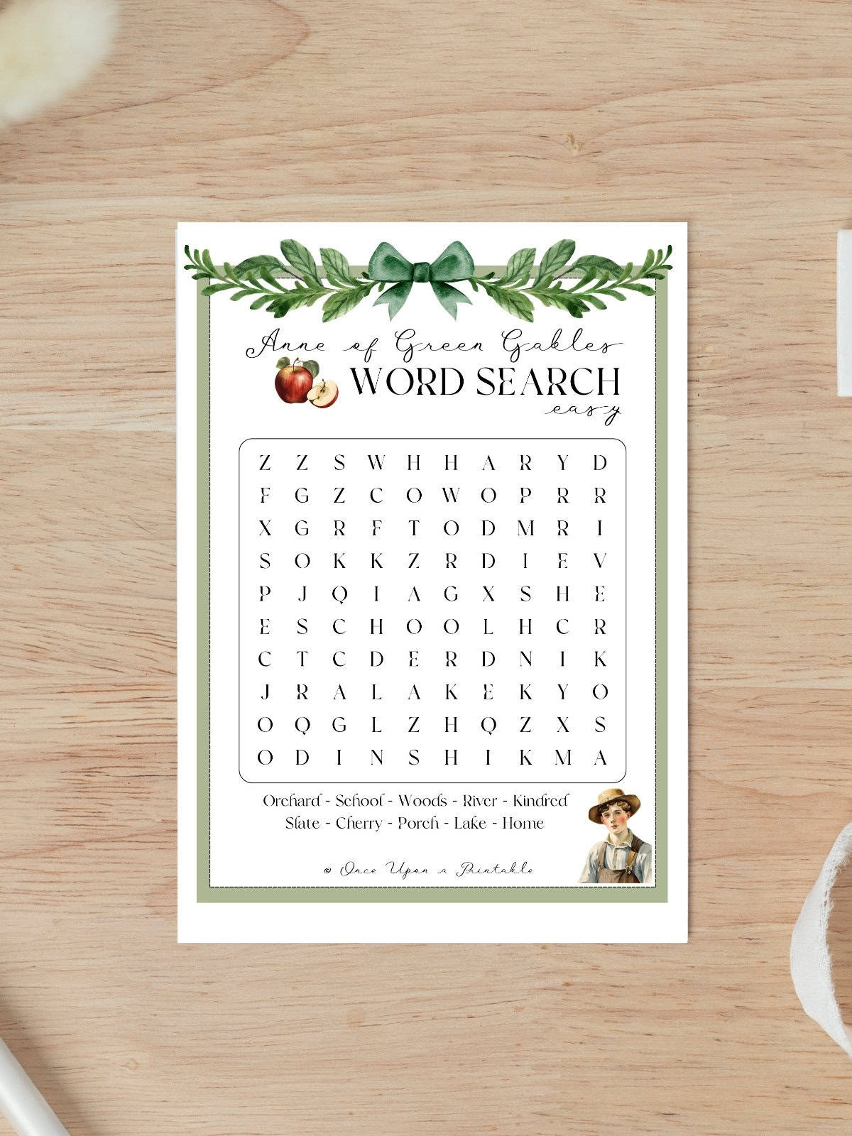 Easy crossword puzzle with gilbert blythe, inspired by anne of green gables the book.