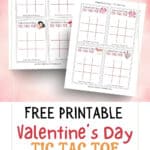 Adorable kawaii style valentine's day tic tac toe cards with cute graphics of animals and hearts.