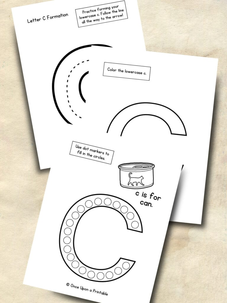 Letter C lowercase and capital practice, dot marker fun and tracing practice.
