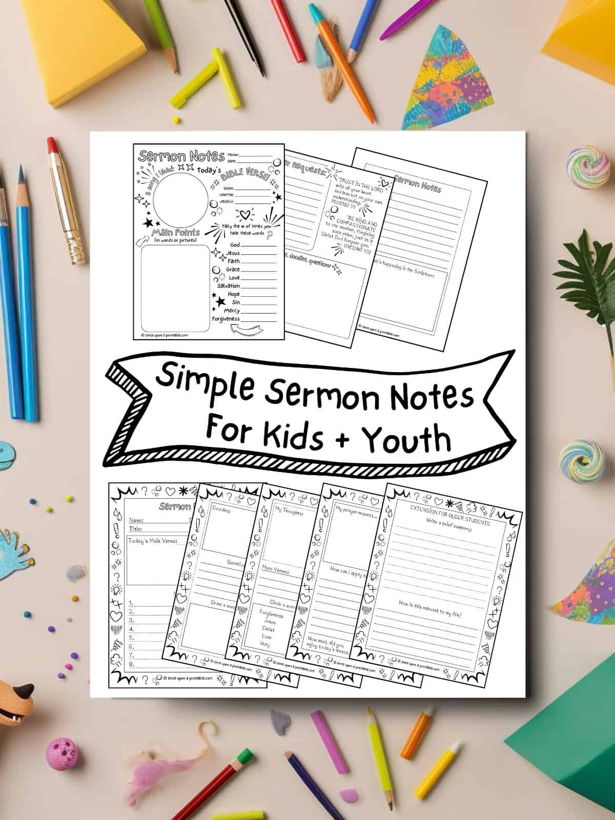 Sermon notes for kids coloring page cover page.