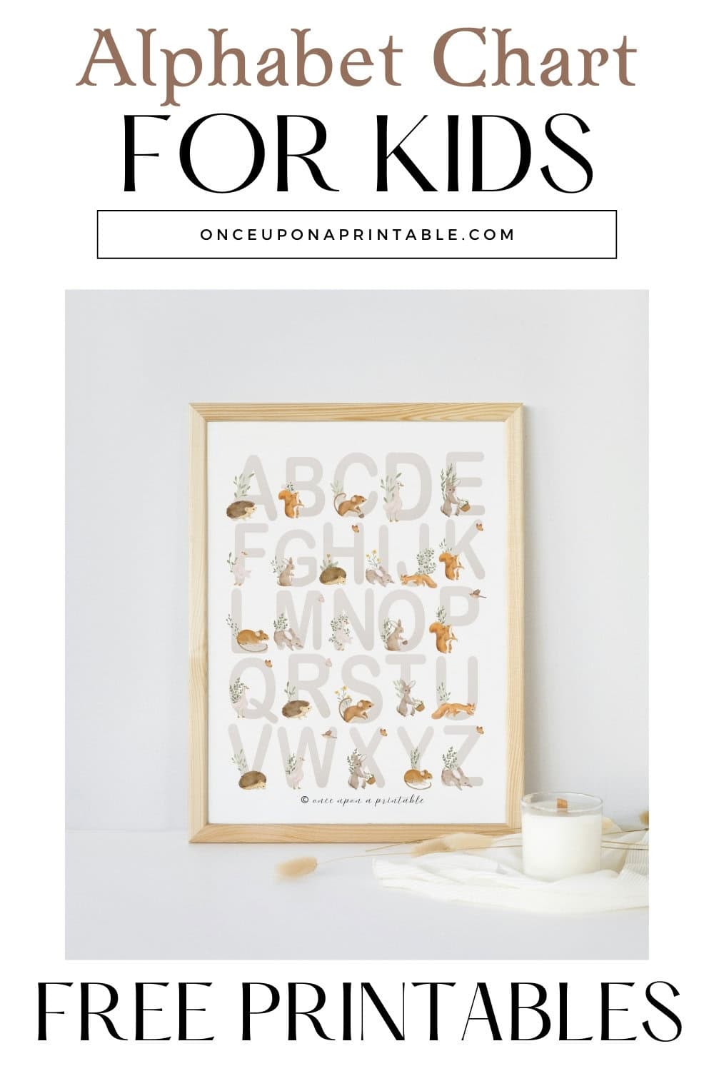 Woodland animal ABC Chart displayed in a frame.