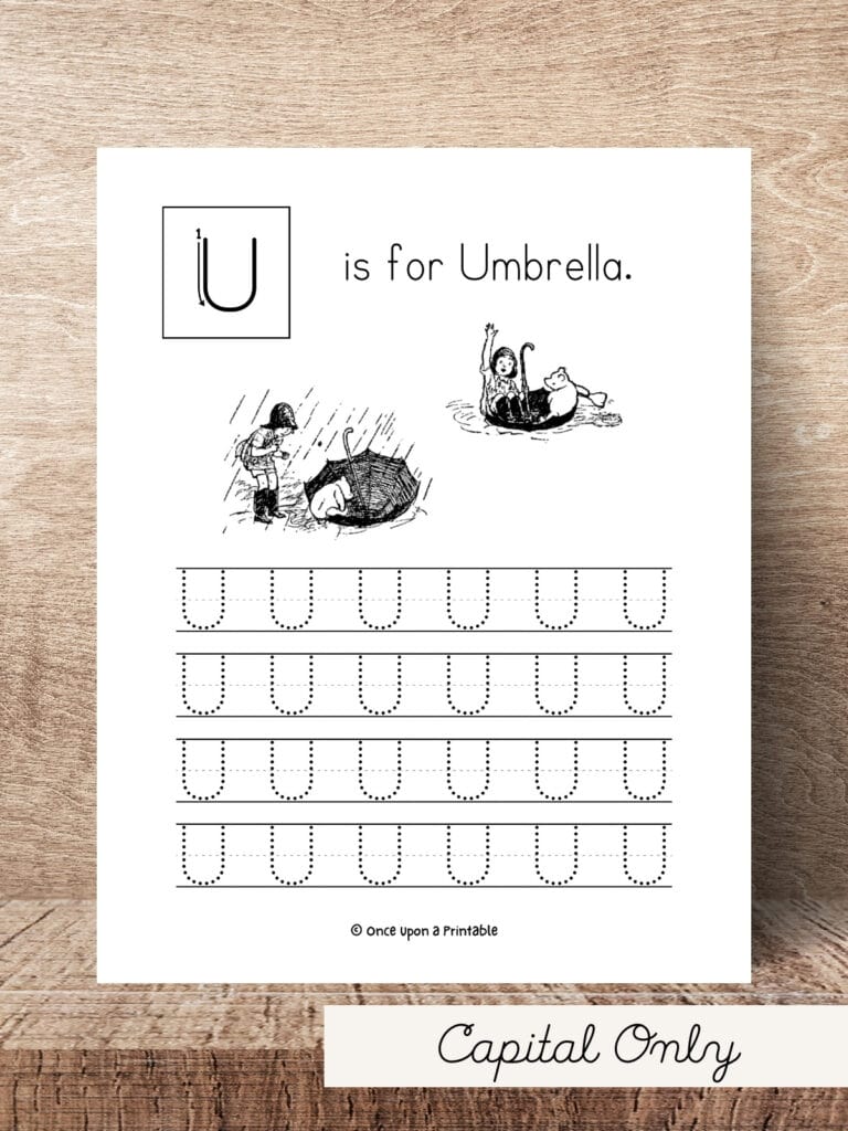 Capital letter winnie the pooh themed tracing sheets with original illustrations by e. h. shepard.