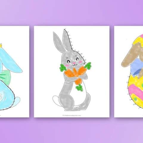 Easter bunny dot to dot printable activity pages.