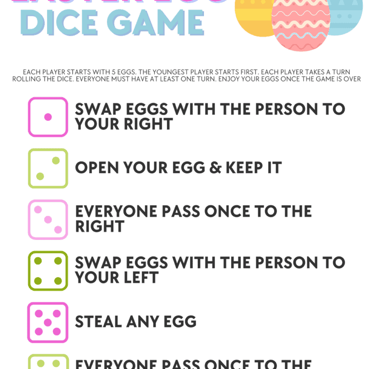 Easter dice game printable worksheet.