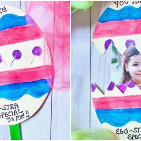 Easter craft with eggs and a child's picture.