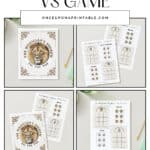 Magician's nephew tic tac toe game card pages laying on white surfaces.