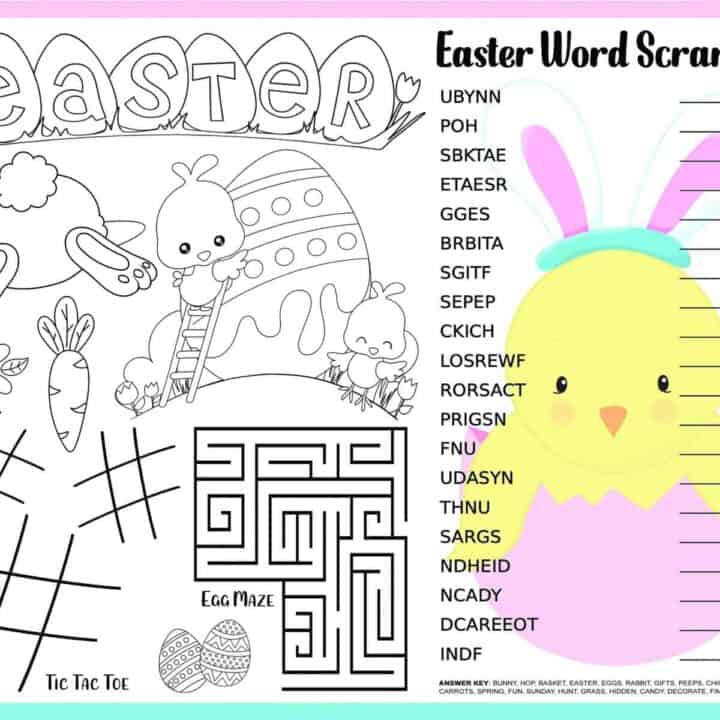 Printable Easter placemat activity pages for kids.