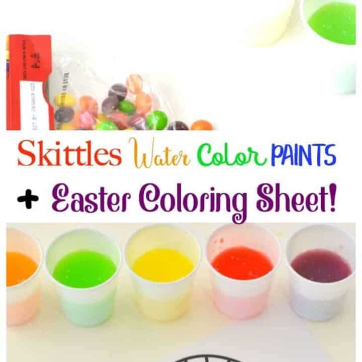 Skittles water coloring Easter color sheet activity.