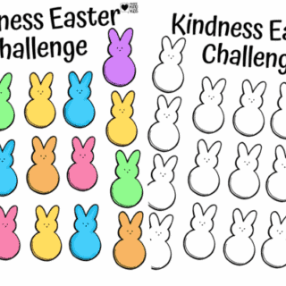 Easter kindness printable challenges with colorful peeps.