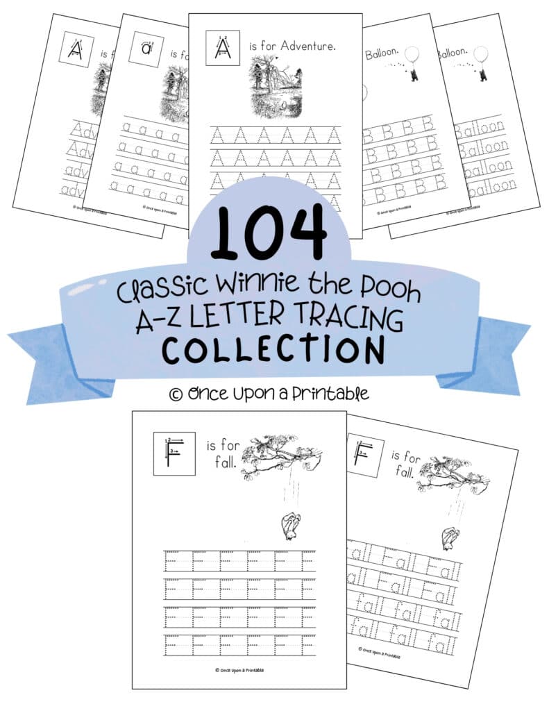 Winnie the Pooh A-Z letter tracing collection with original illustrations by e. h. shepard.