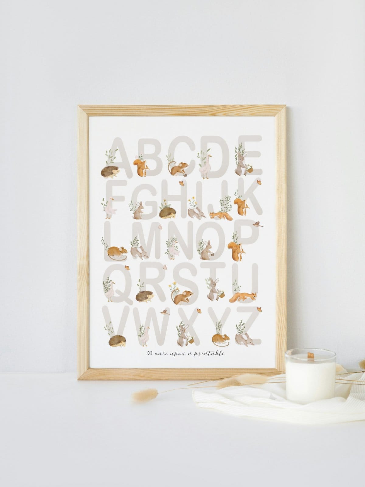 Woodland animal ABC Chart displayed in a frame.