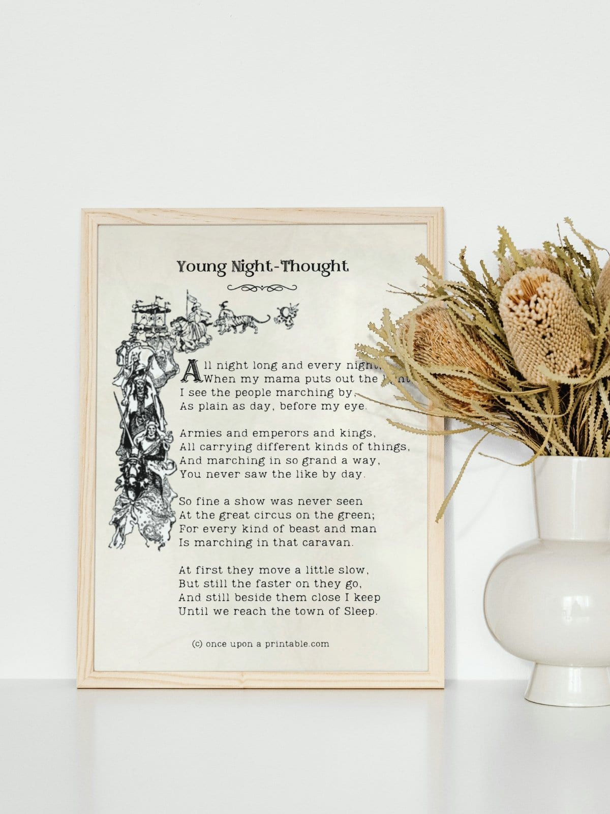 Young night thought by Robert Louis Stevenson art print framed.