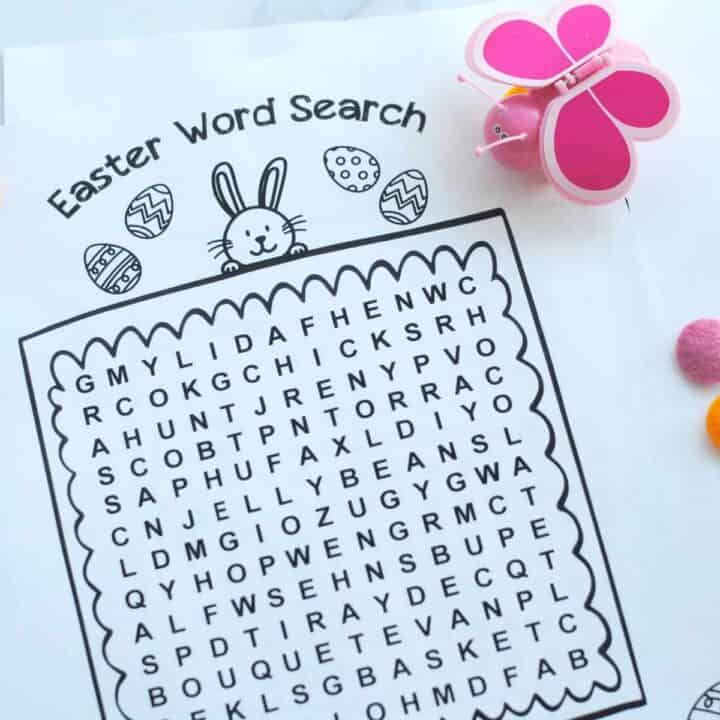 And easter bunny word search activity page.
