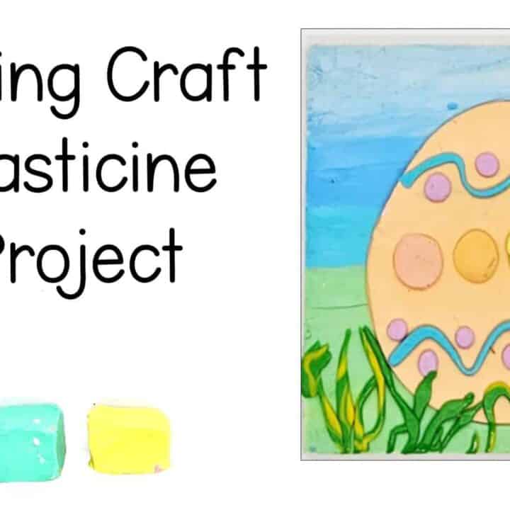 Spring craft featuring plasticine projects with an easter egg and grass.