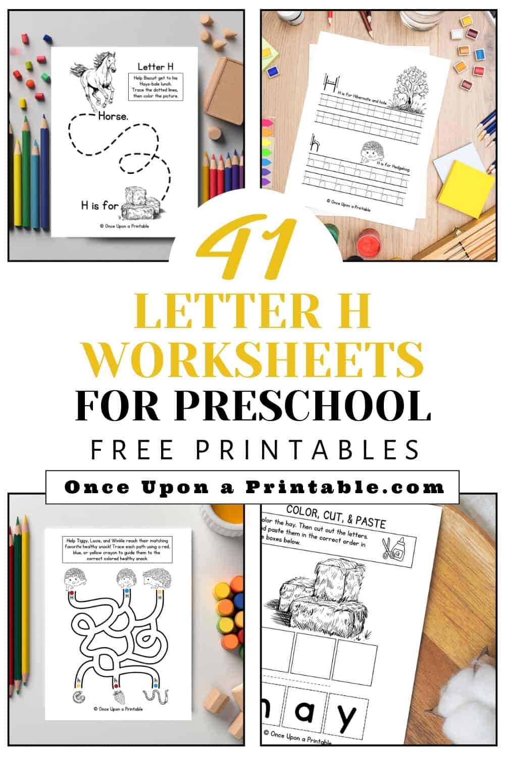 Worksheets for the letter H with hedgehogs and horses.