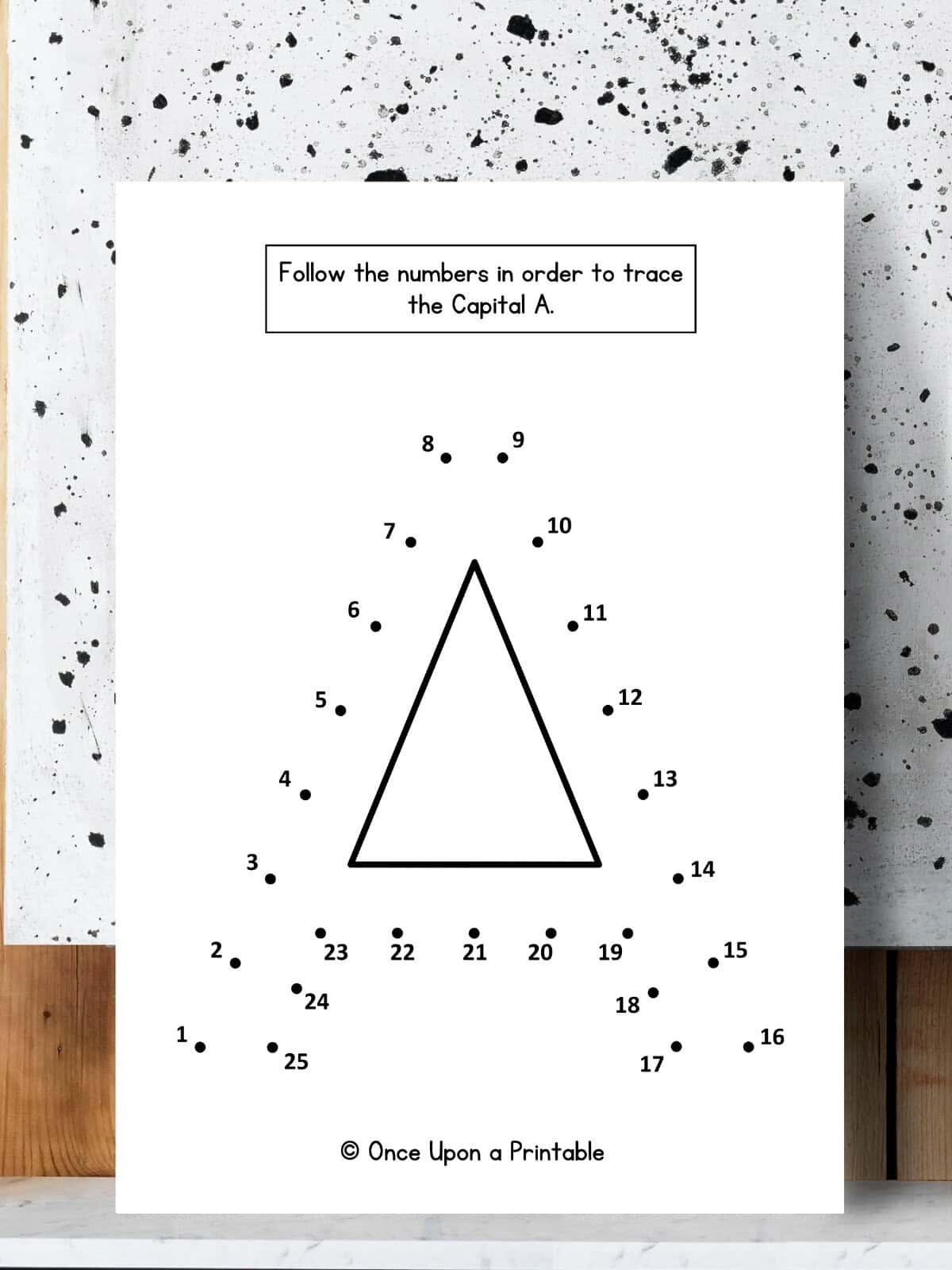 A dot to dot tracing worksheet for the letter A. 