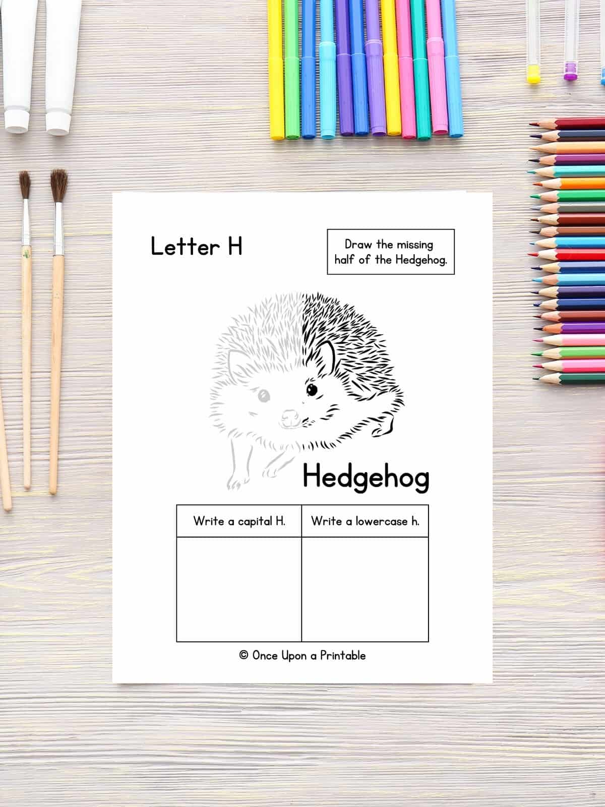 Finish drawing Letter H hedgehog and letter fill in the blank worksheet. 