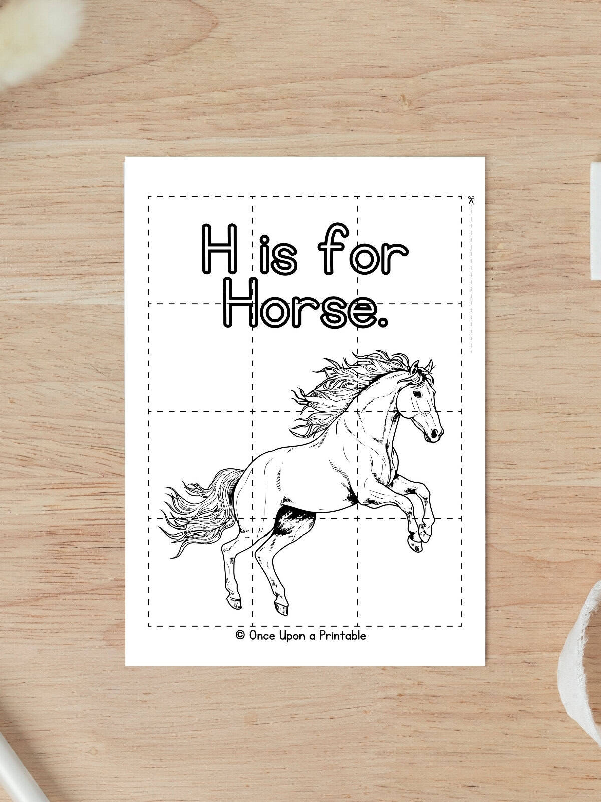 H is for Horse coloring puzzle page. 