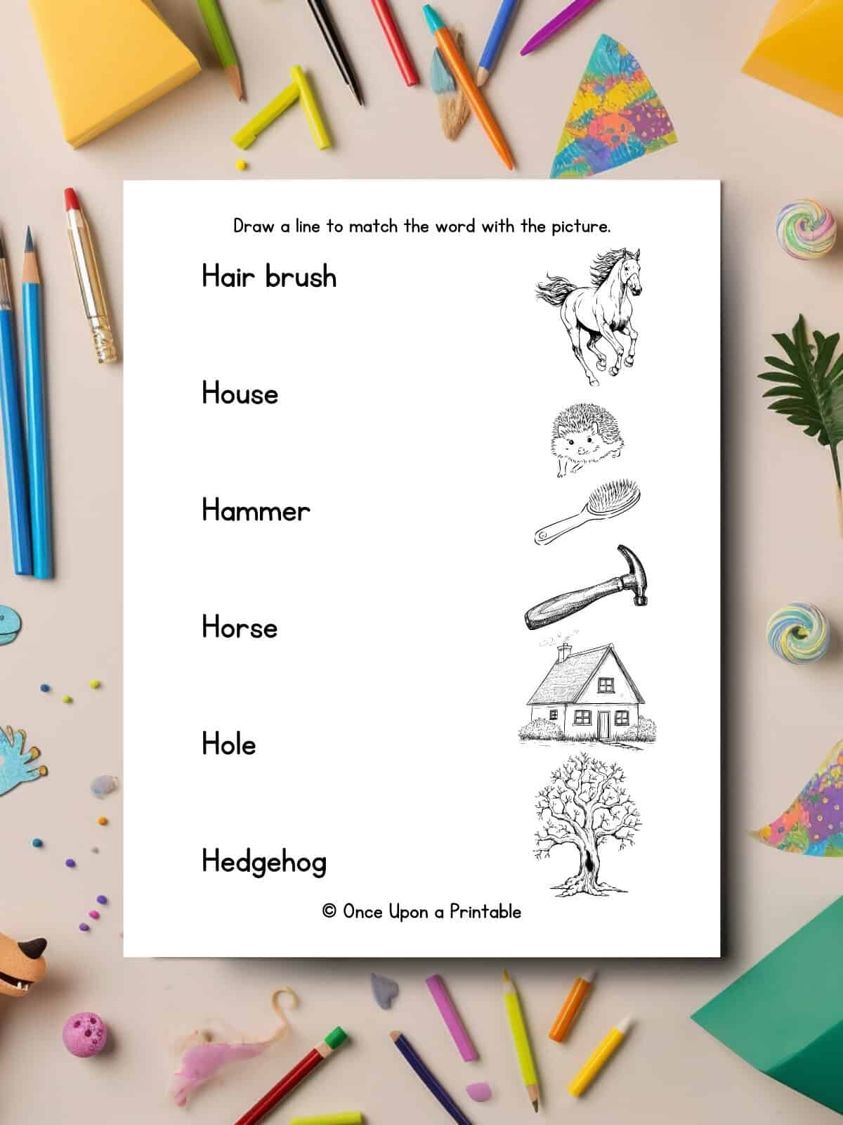 H word and picture match worksheets. 