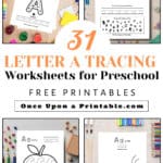31 Letter A tracing worksheets for preschool and kindergarten.