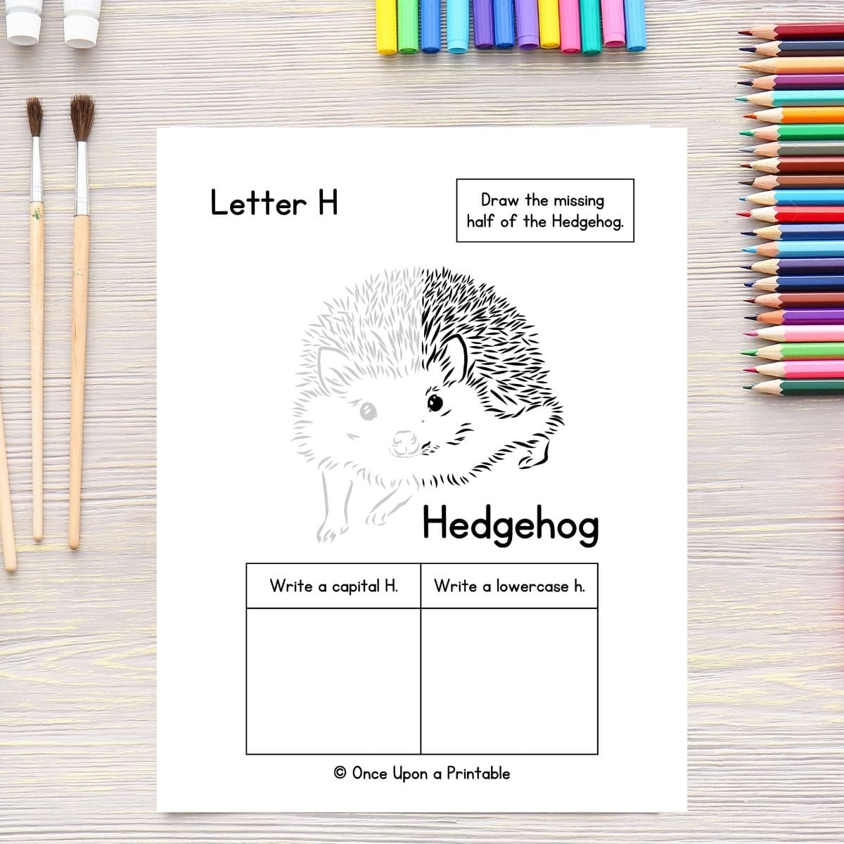 Finish drawing Letter H hedgehog and letter fill in the blank worksheet.