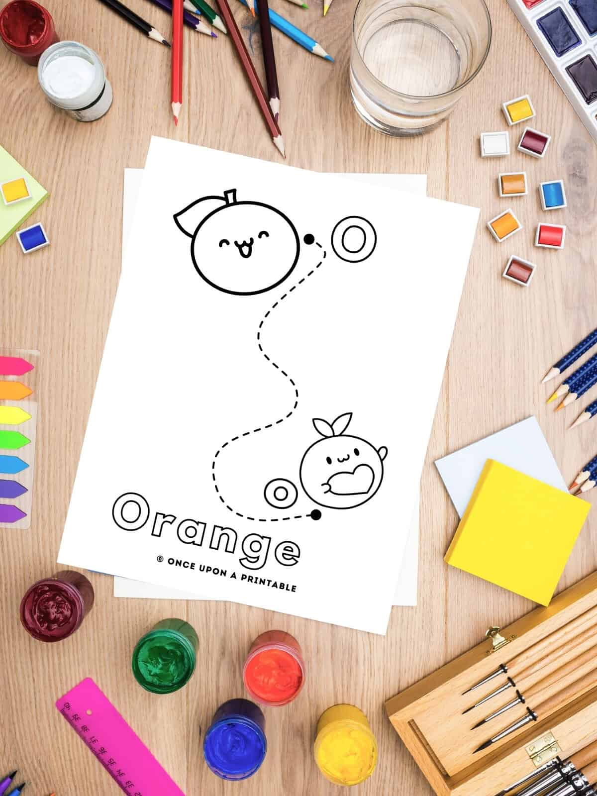 o is for orange coloring page with the letter O and line tracing.