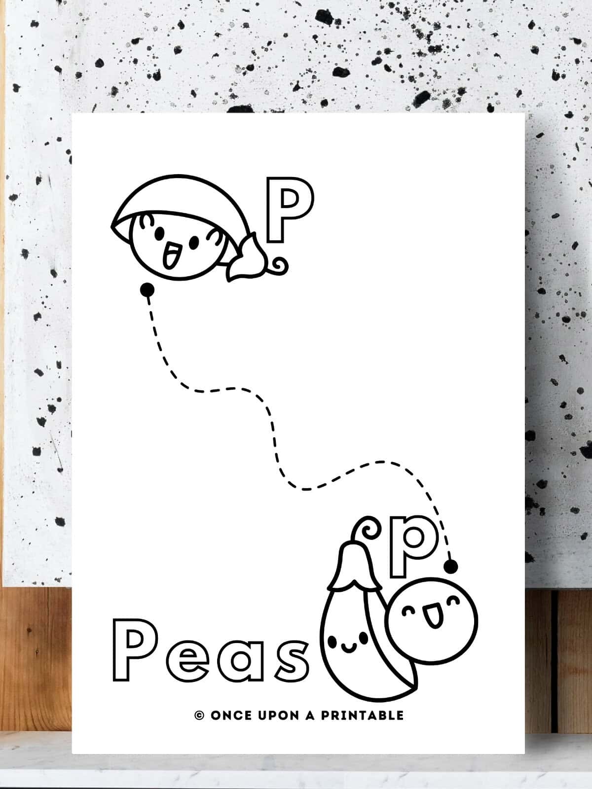P is for peas worksheet with line tracing and fun graphics to color.