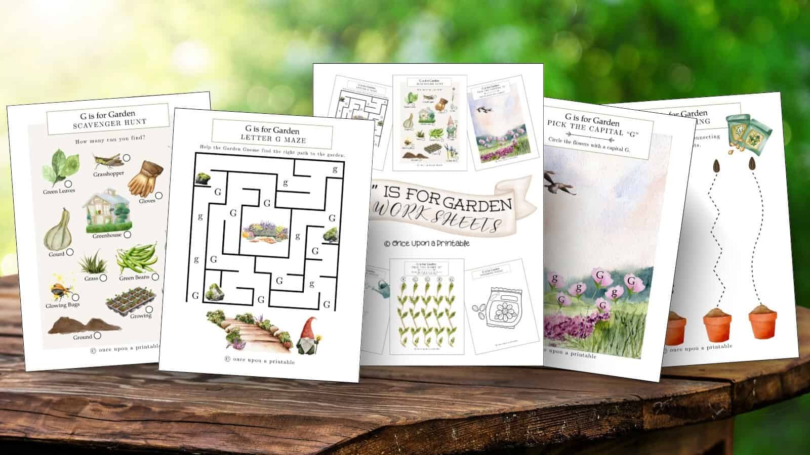 G is for Garden worksheets for preschool and kindergarten.