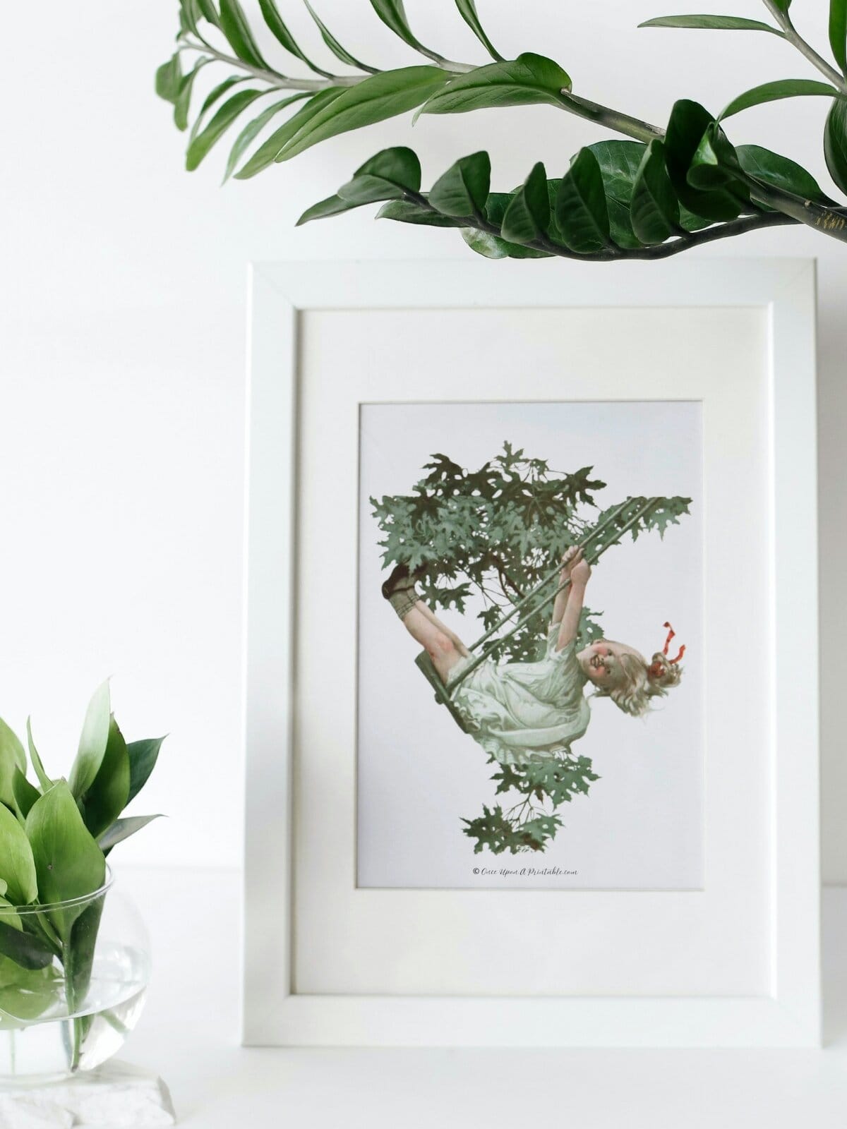 Girl on the swings in nature, Sarah Stilwell Weber framed. 