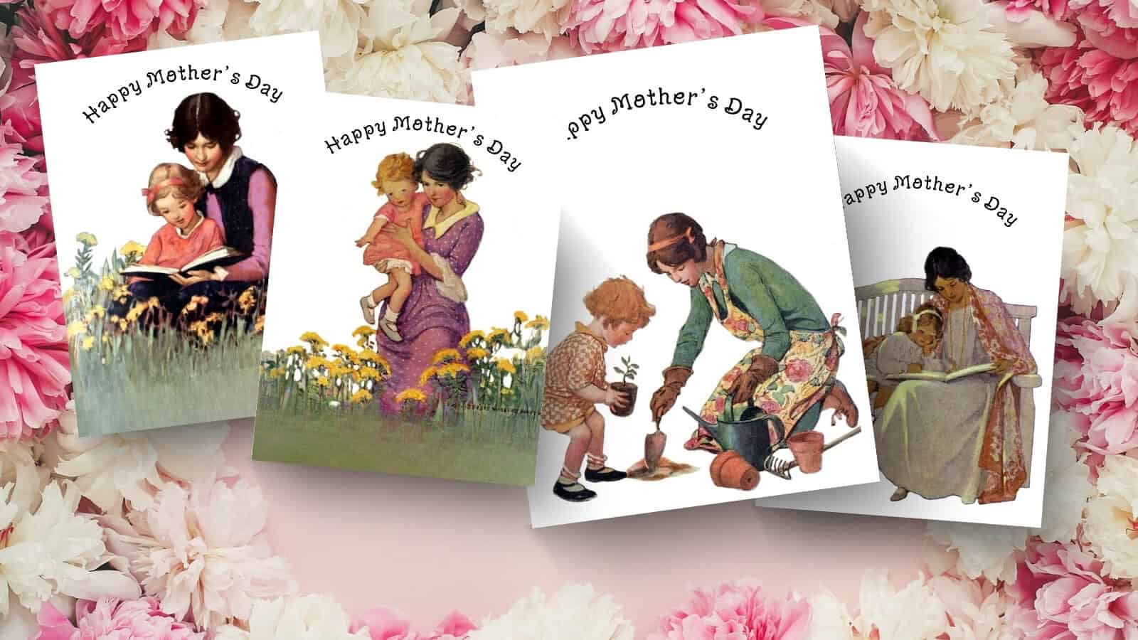 Happy Mother's Day greeting cards illustrated by Jessie Willcox Smith.
