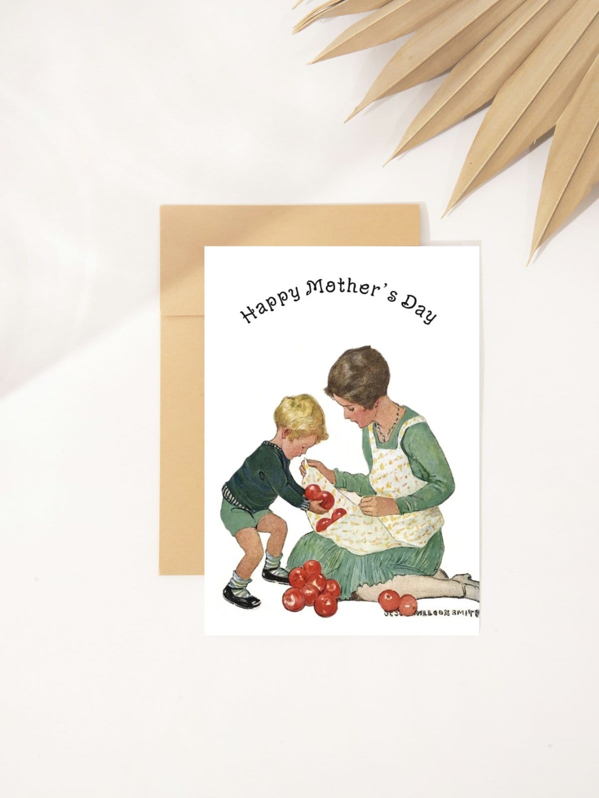 Watercolor illustrated Mother's Day greeting card by Jessie Willcox Smith.