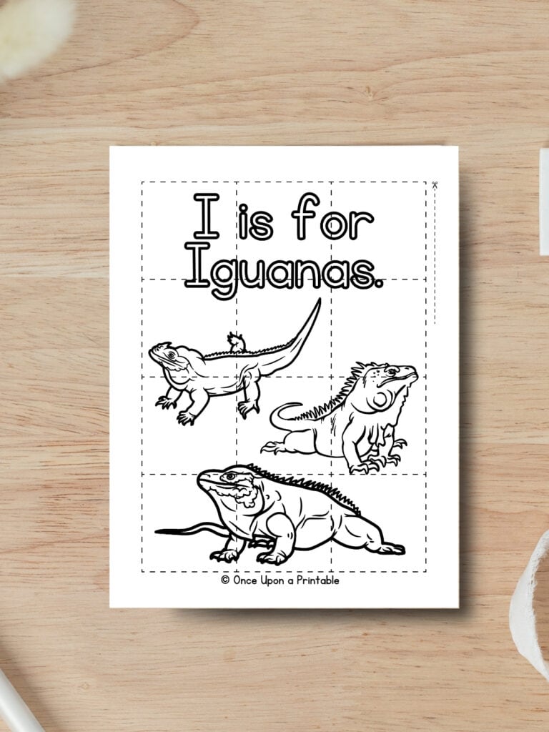 I is for Iguana color and cut puzzle. 