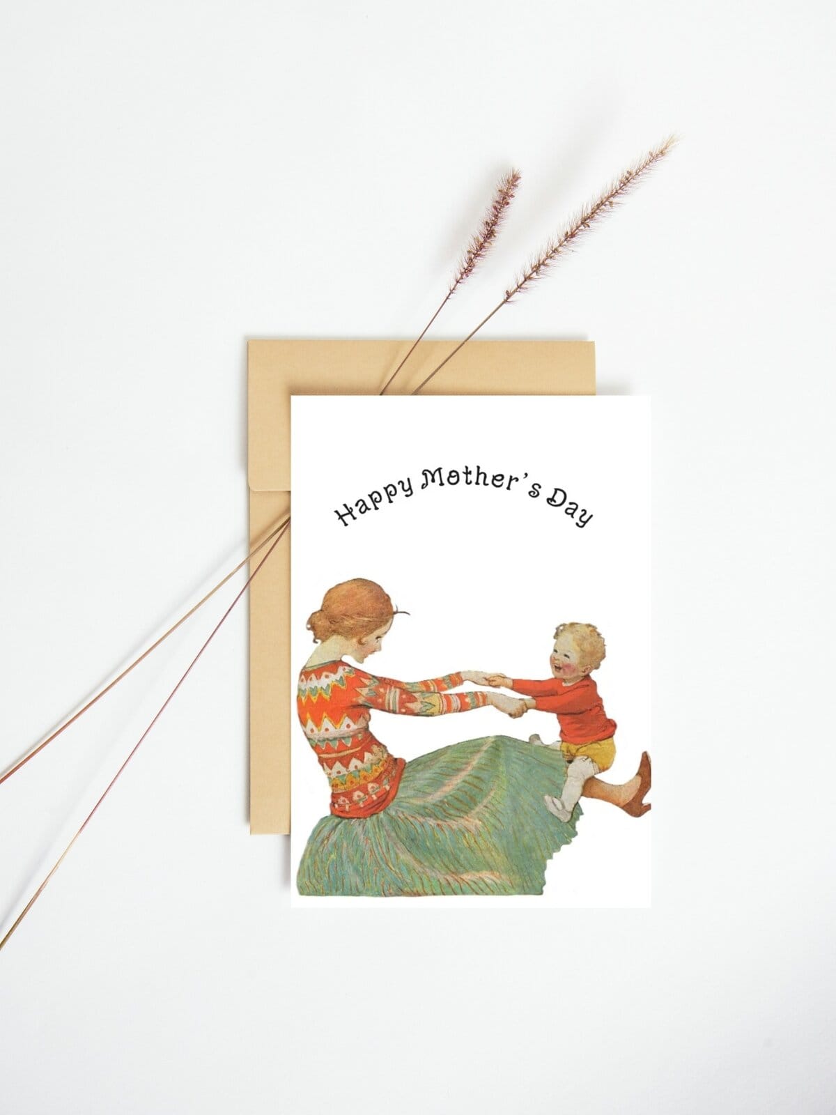 Laughing baby and Mother card Jessie Willcox Smith.