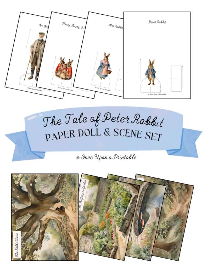 The Tale of Peter Rabbit paper doll set in full watercolor with backdrops.