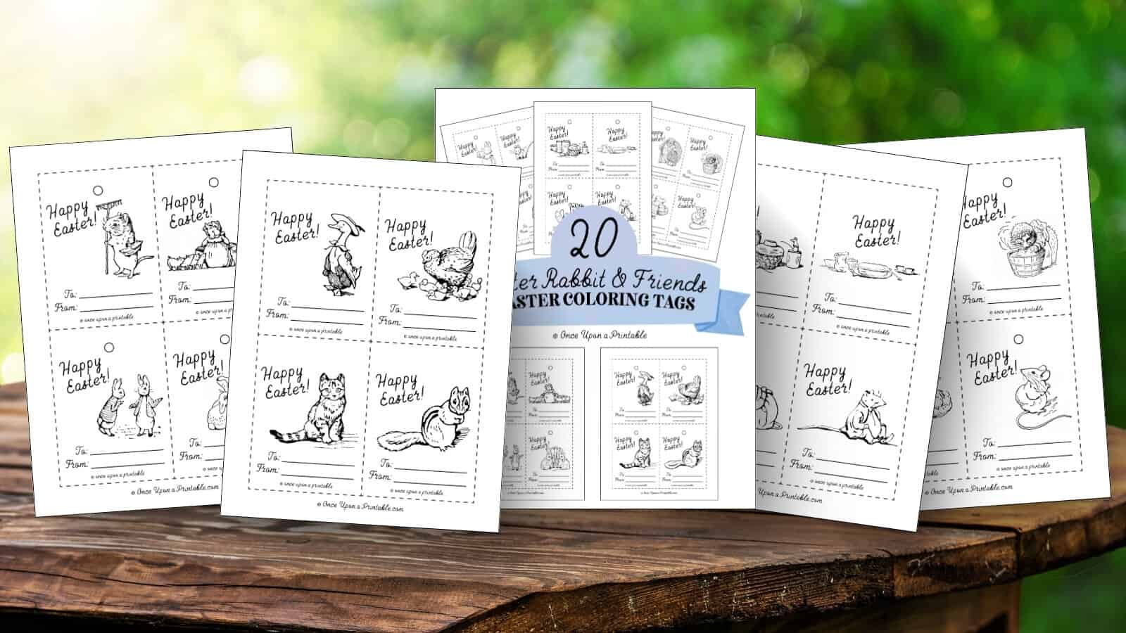 Peter rabbit and friends coloring cards and tags for Easter. 