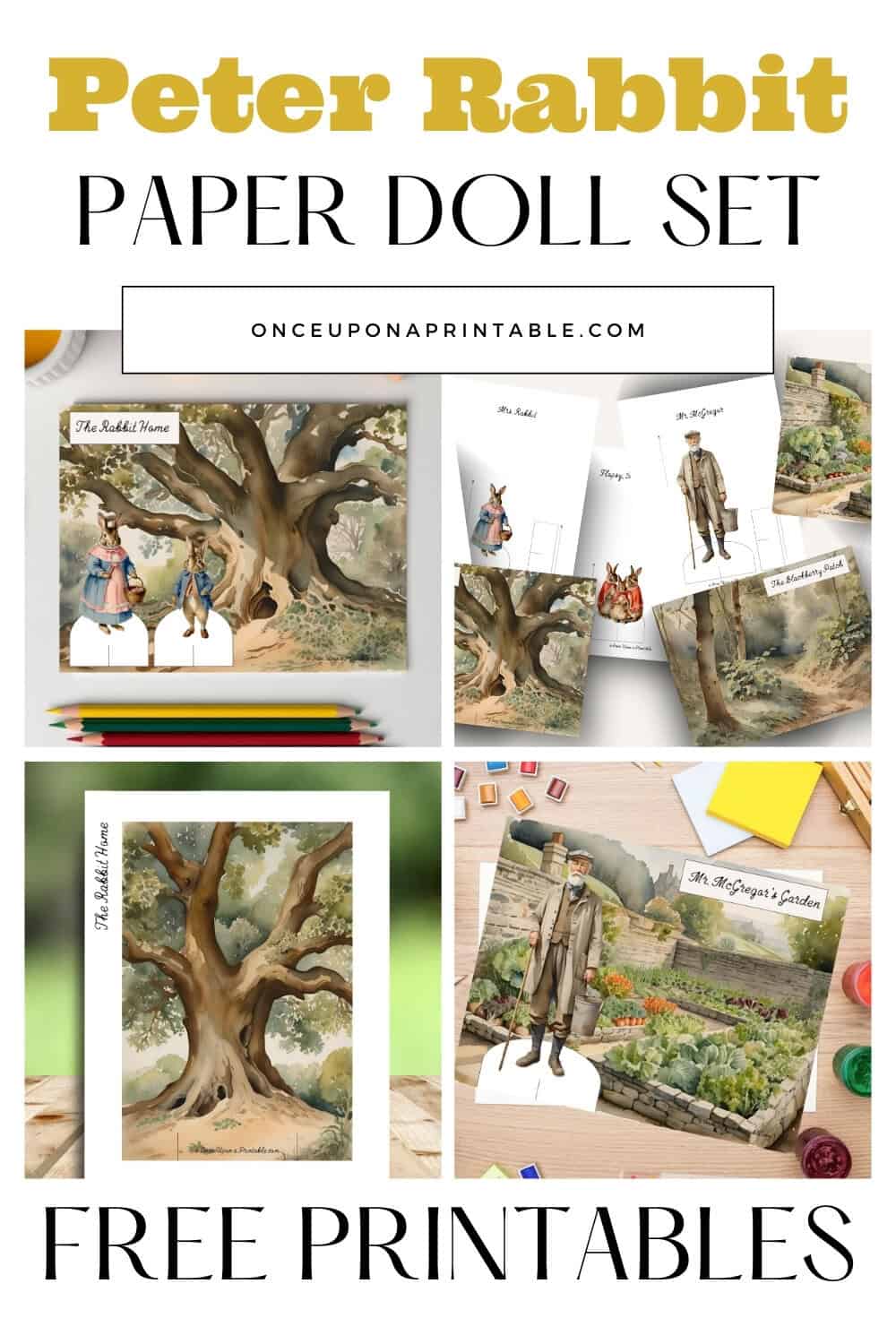 Peter Rabbit paper doll set free printables. 