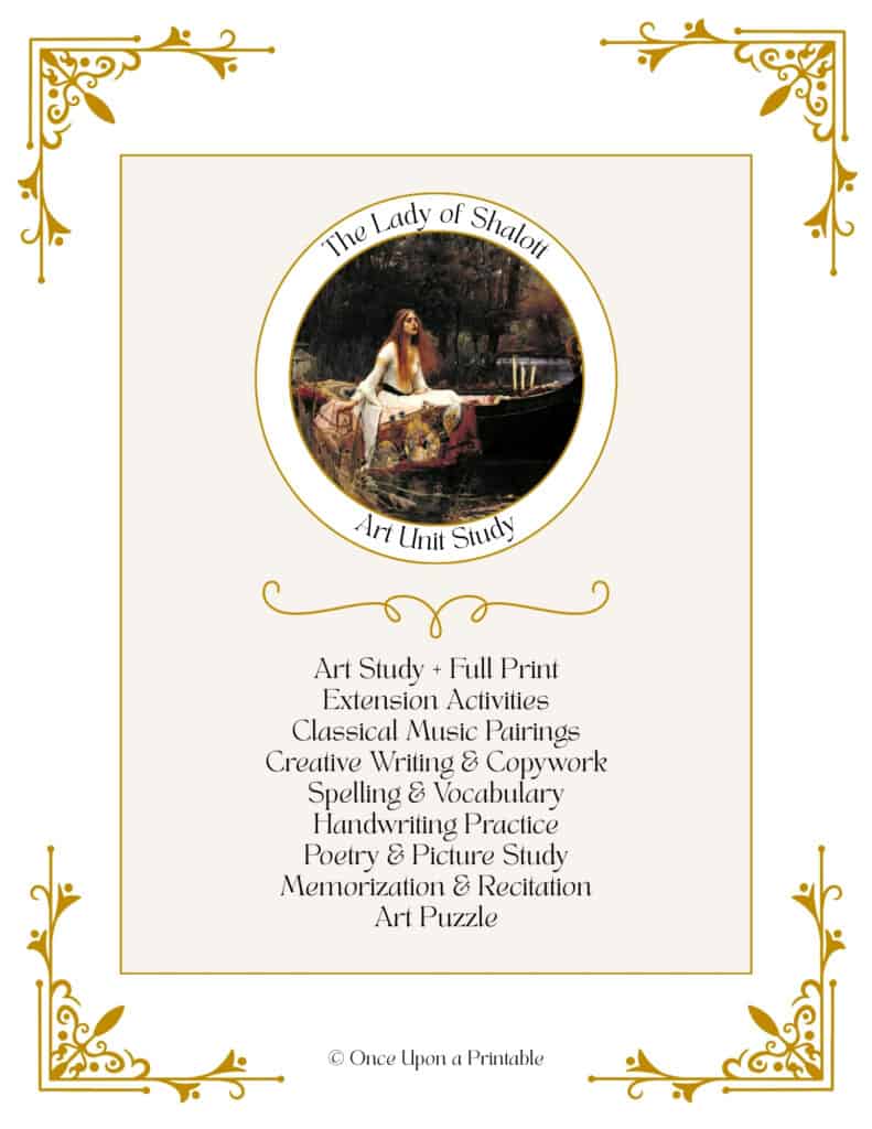 The Lady of Shalott art unit study cover page and menu.