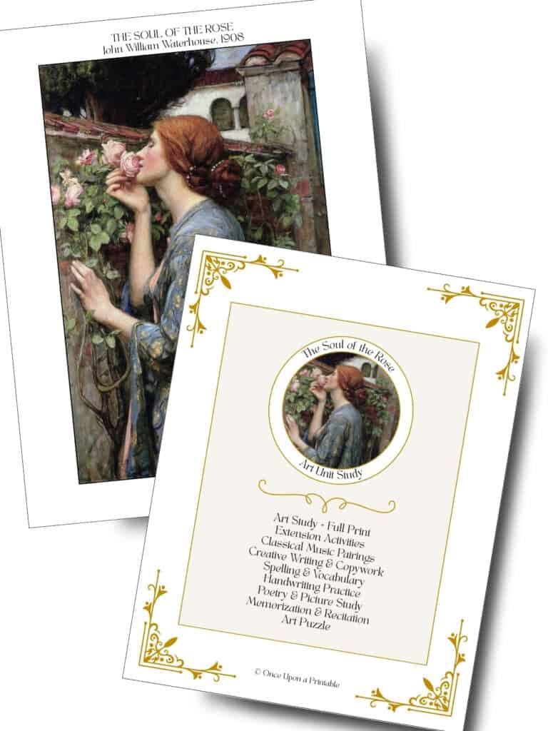 The soul of the Rose painting by John William Waterhouse with the unit study menu.