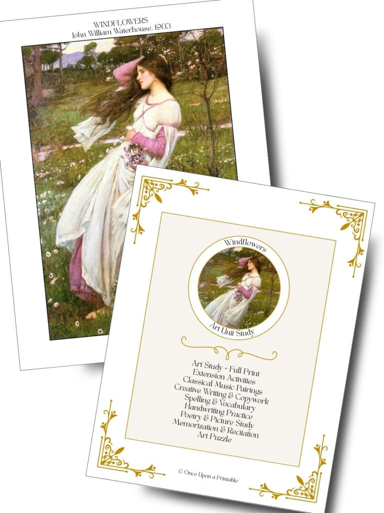 The painting windflowers by John William Waterhouse unit study.