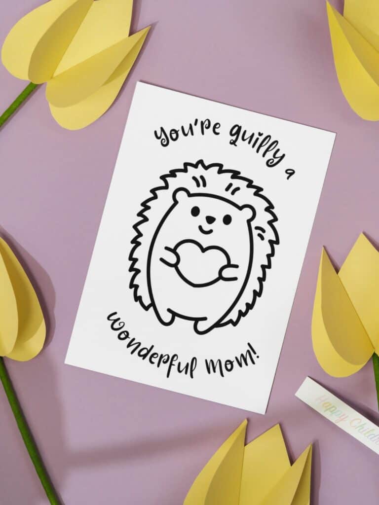 Quilly wonderful coloring card for Mother's day on a purple background.