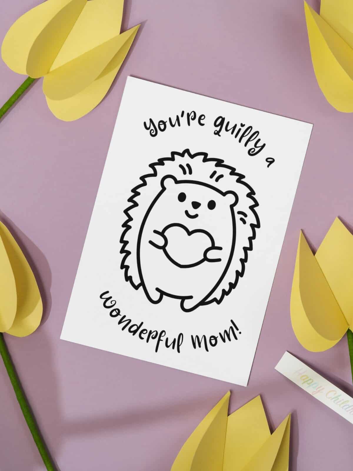 Quilly wonderful coloring card for Mother's day on a purple background.