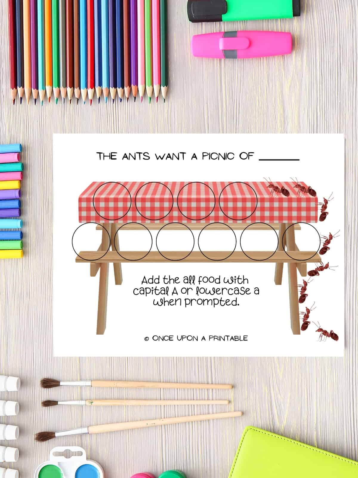 The Ants picnic game board empty laying on a table. 