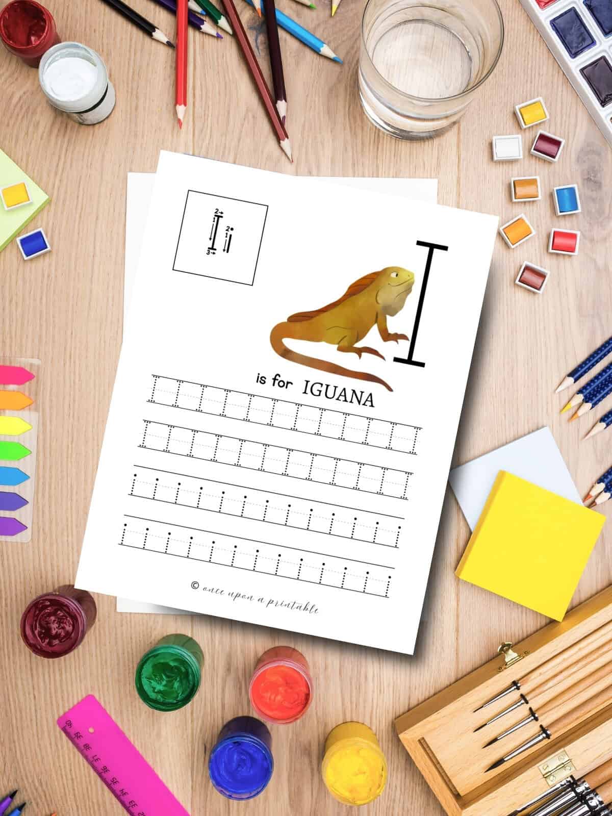 I is for Iguana alphabet tracing printables